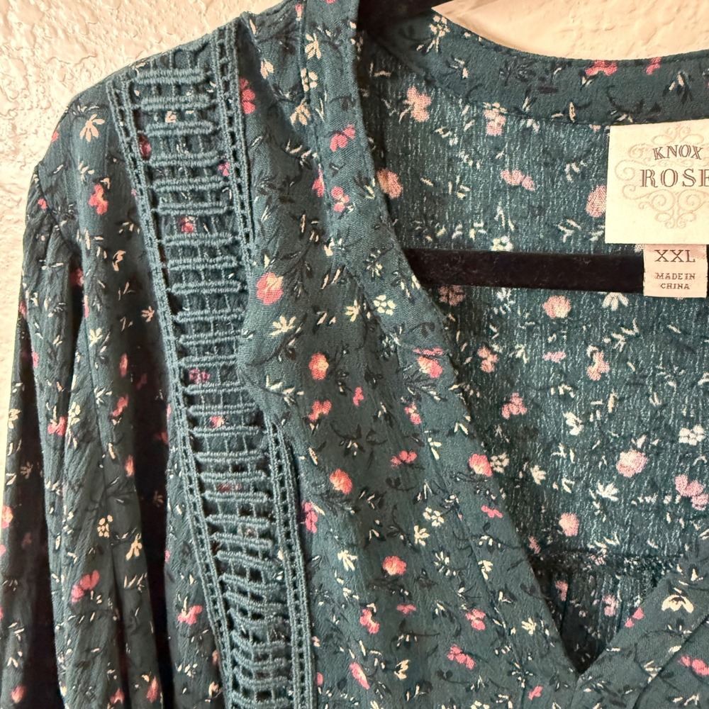 Knox Rose Floral Boho Dress Green Bell Sleeve Fall‎ Romantic Fairy Grunge XXL - Picture 5 of 9
